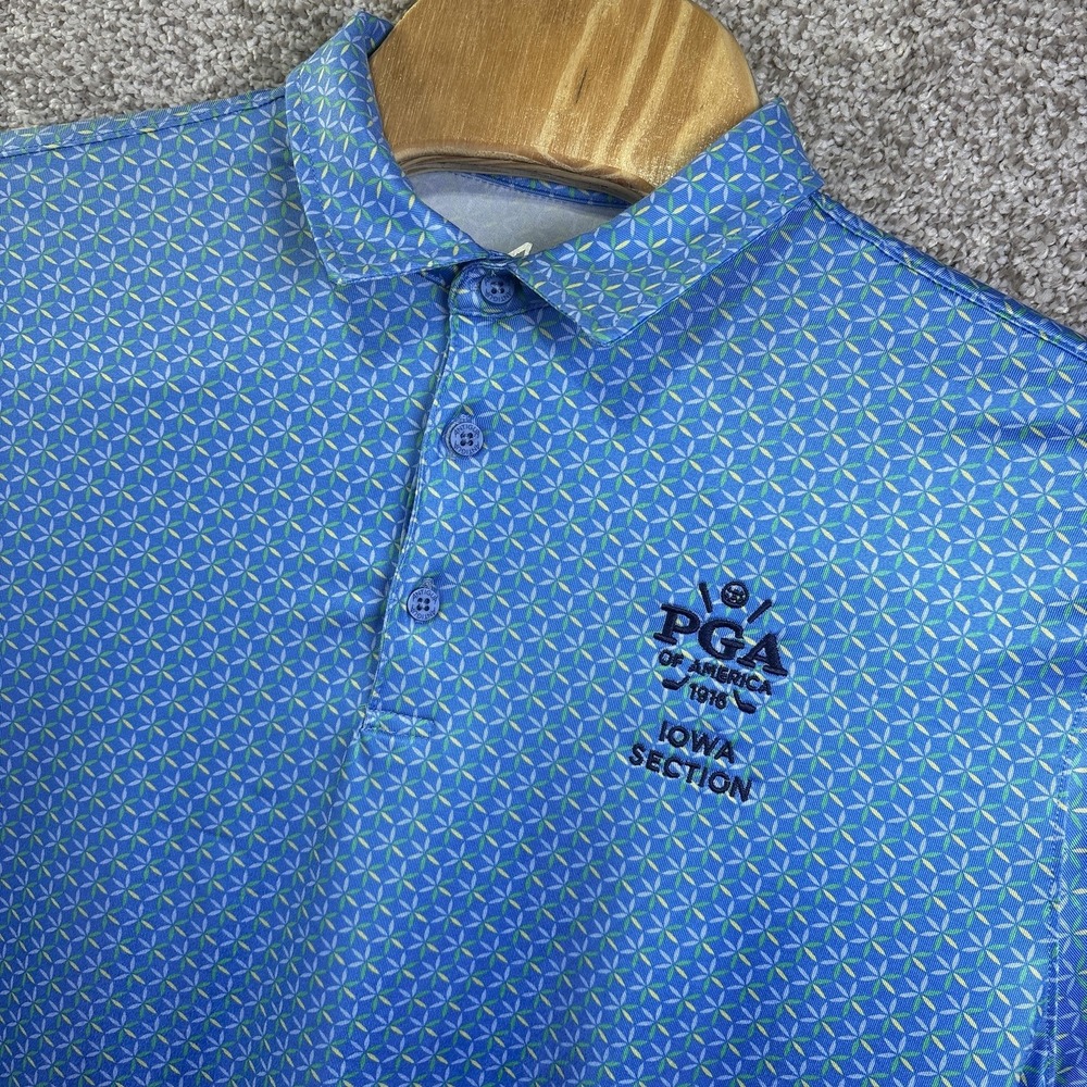PGA Of America Iowa Section Shirt Mens Medium Blue Golf Polo Antigua Pattern